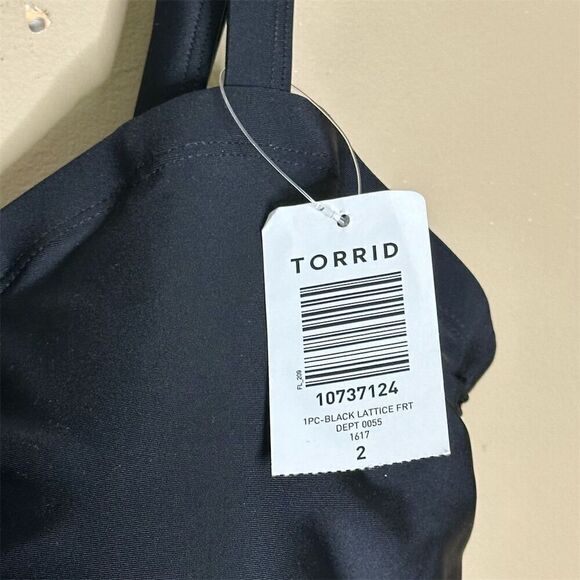 Torrid Women's 2X Black Wireless Lattice Front One Piece Swimsuit - Picture 6 of 15